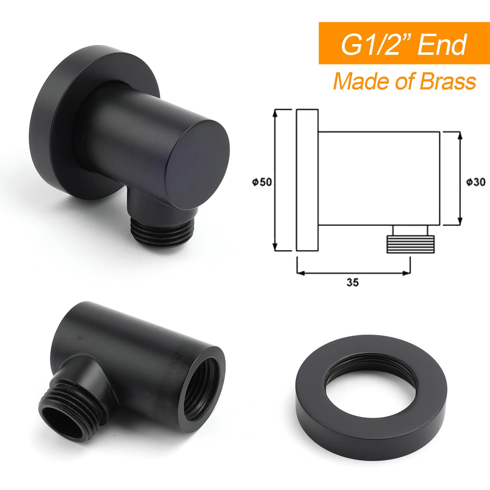 WELS Matt Black Dual 12" Round Shower Head Set Handheld Rail Wall Arm Elbow Inlet Twin Taps