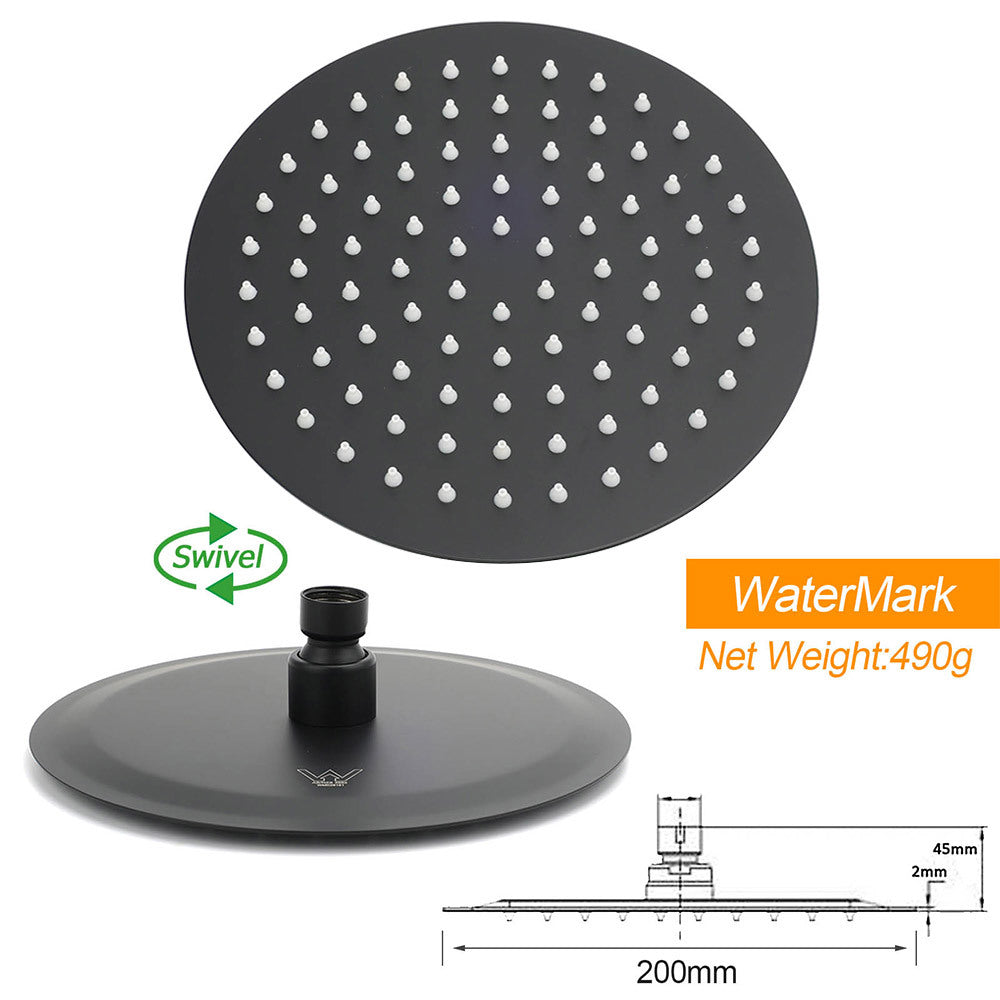 WELS Matt Black Twin Shower 8" Round Head Set Sliding Rail 3 Mode Handheld Rose