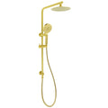 Brushed Gold Twin Shower Set Sliding Rail Arm 8" Round Head 3 Modes Handheld