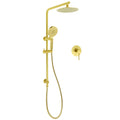 Brushed Gold Twin Shower Set 8" Round Head 3 Modes Handheld Sliding Rail Arm + Mixer
