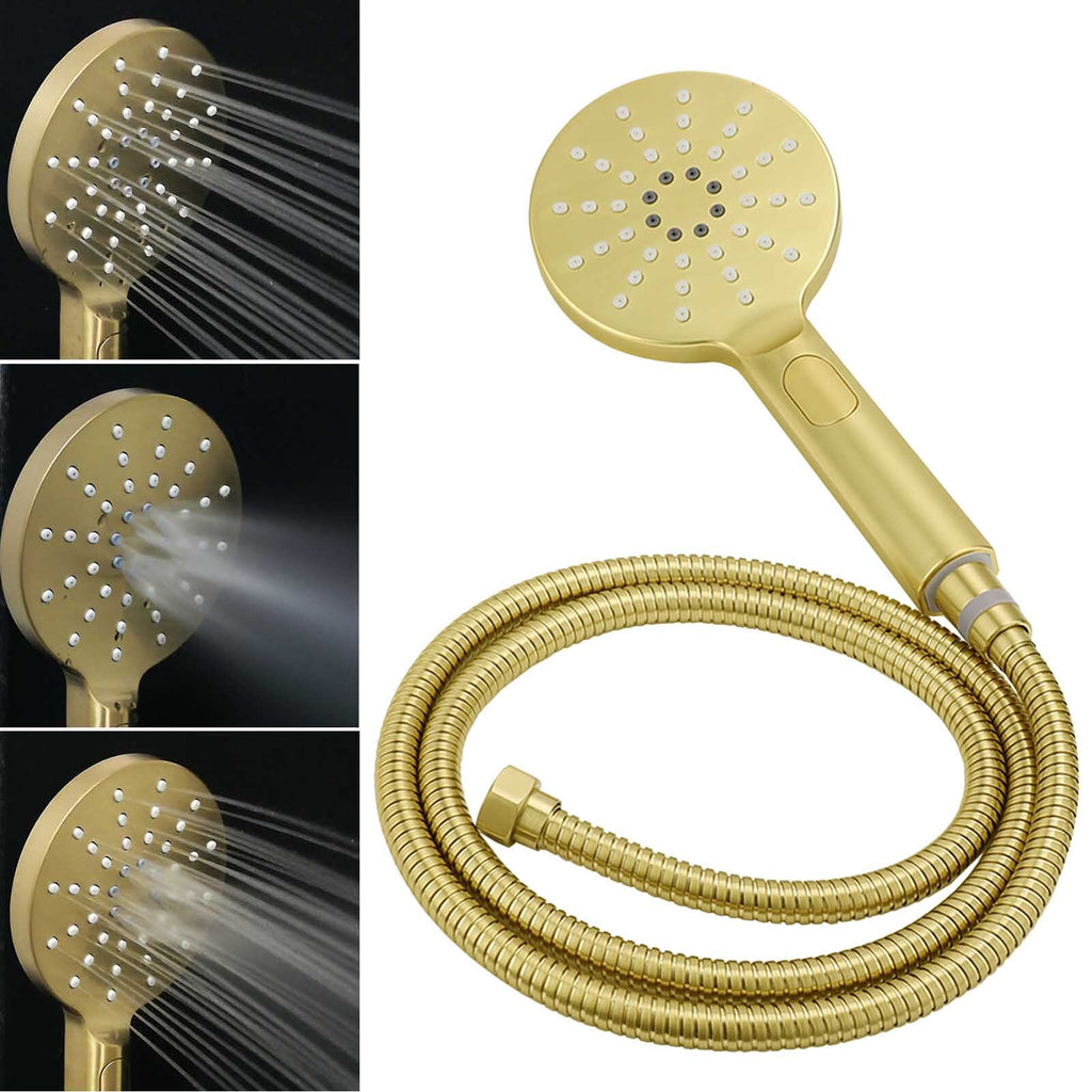 Brushed Gold Twin Shower Set 8" Round Head 3 Modes Handheld Sliding Rail Arm + Mixer