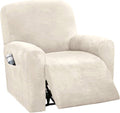Velvet Stretch Recliner Couch Covers 4-Pieces Style Recliner Chair Covers Recliner Cover for Reclining Chair Slipcovers Feature Non Slip Form Fitted Thick Soft Washable, Ivory