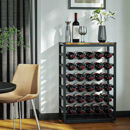 6-Tier Freestanding Wine Rack for 30 Bottles with Wood Countertop and Sturdy Metal Frame