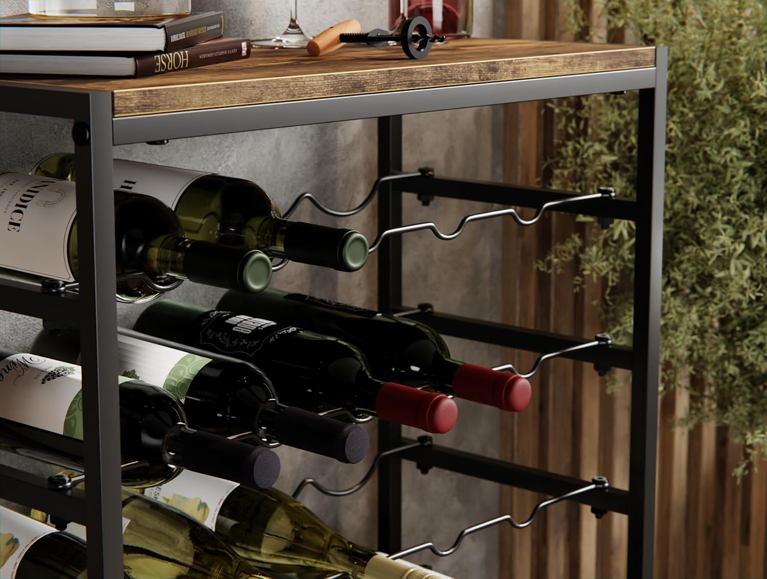 6-Tier Freestanding Wine Rack for 30 Bottles with Wood Countertop and Sturdy Metal Frame