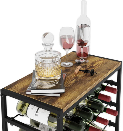 6-Tier Freestanding Wine Rack for 30 Bottles with Wood Countertop and Sturdy Metal Frame