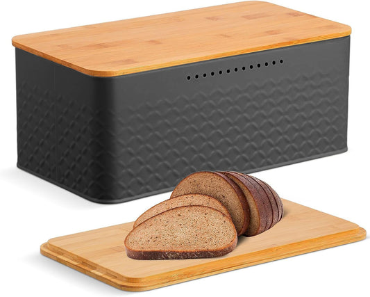 Bread Bin with Bamboo Lid used as Chopping Board for Kitchen Countertop