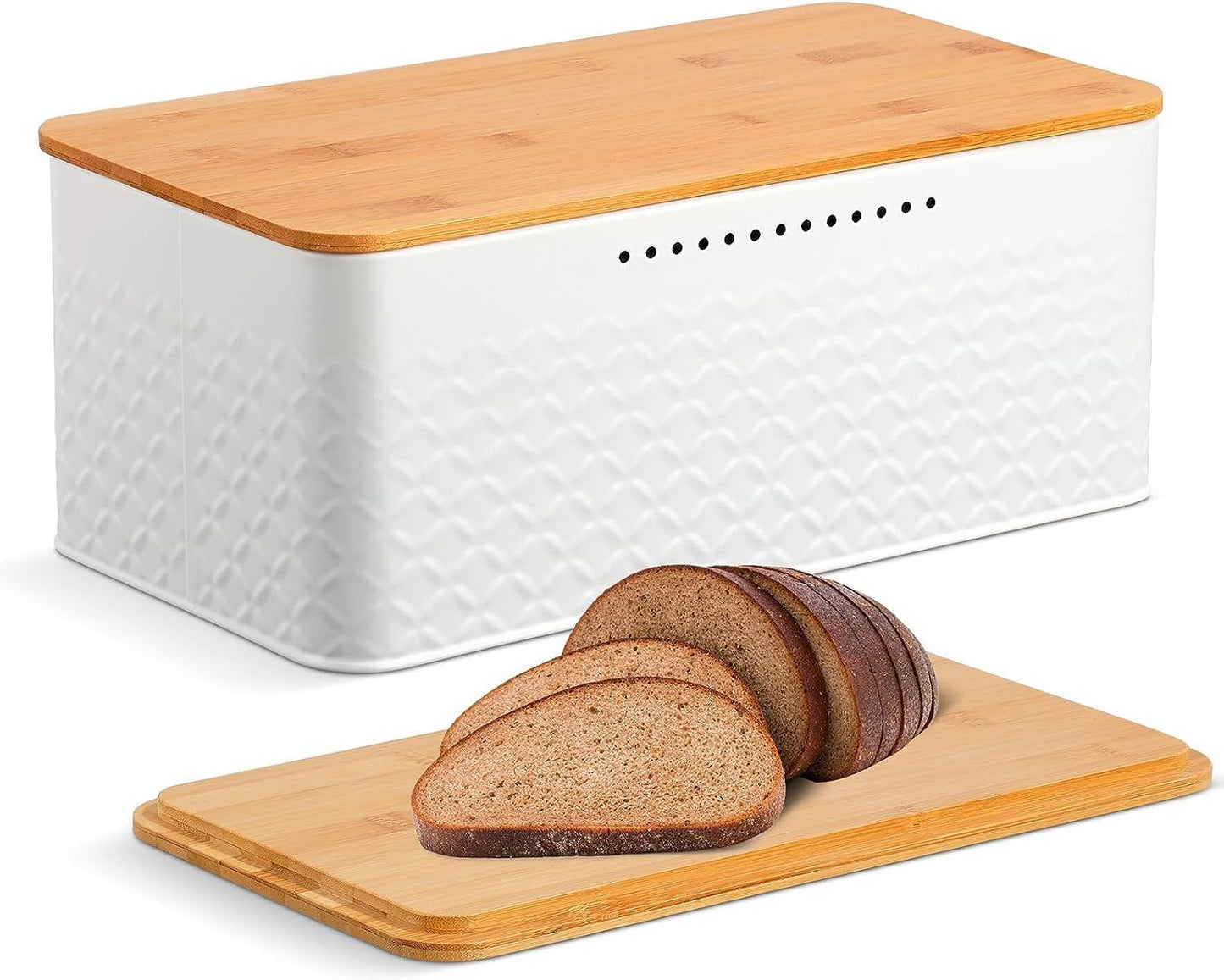 Bread Bin with Bamboo Lid used as Chopping Board for Kitchen Countertop