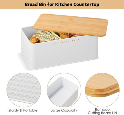 Bread Bin with Bamboo Lid used as Chopping Board for Kitchen Countertop