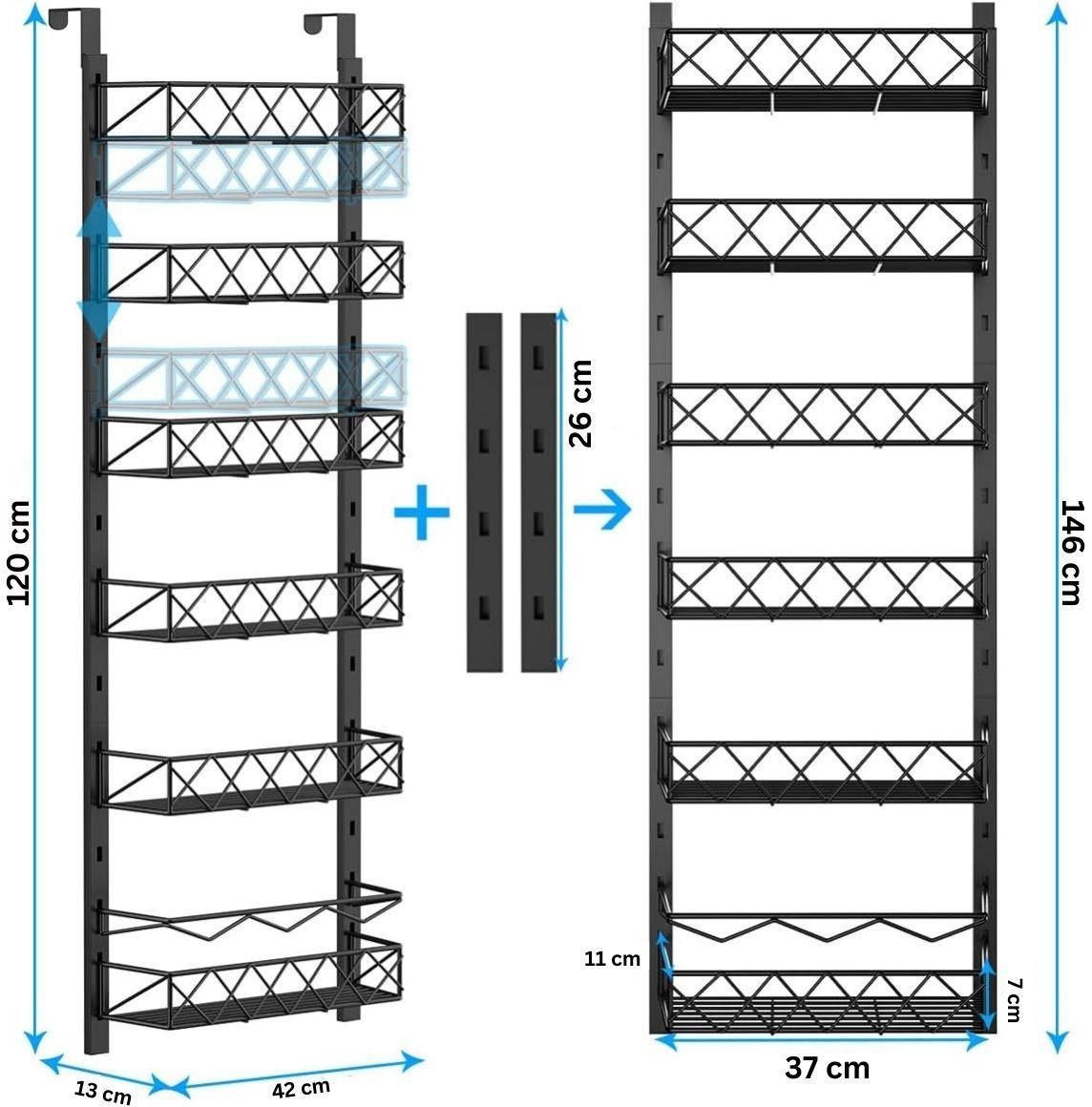 6 Tier Adjustable Baskets Over Door Pantry Organiser for Home Kitchen