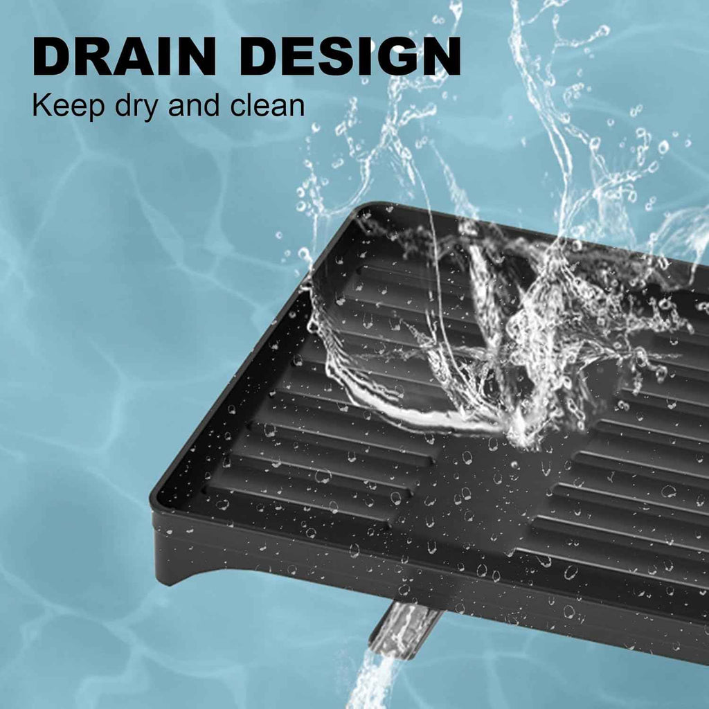 CARLA HOME 2-Tier Dish Drying Rack with Drainage Tray, Utensil Holder, Cup Hooks & Cutting Board Slot for Countertop Kitchen Storage (Black)