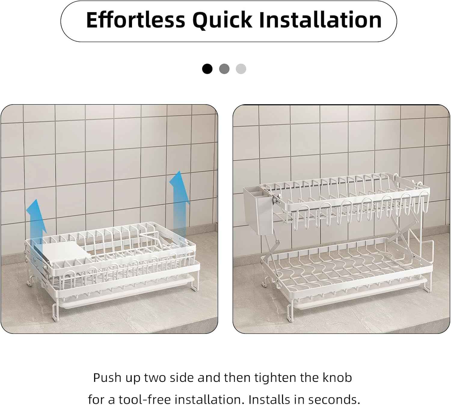 CARLA HOME 2-Tier Dish Drying Rack with Drainage Tray, Utensil Holder, Cup Hooks & Cutting Board Rack for Kitchen (White)
