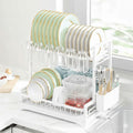 CARLA HOME Dish Drying Rack 2-Tier Kitchen Drainer with Drainboard (White)
