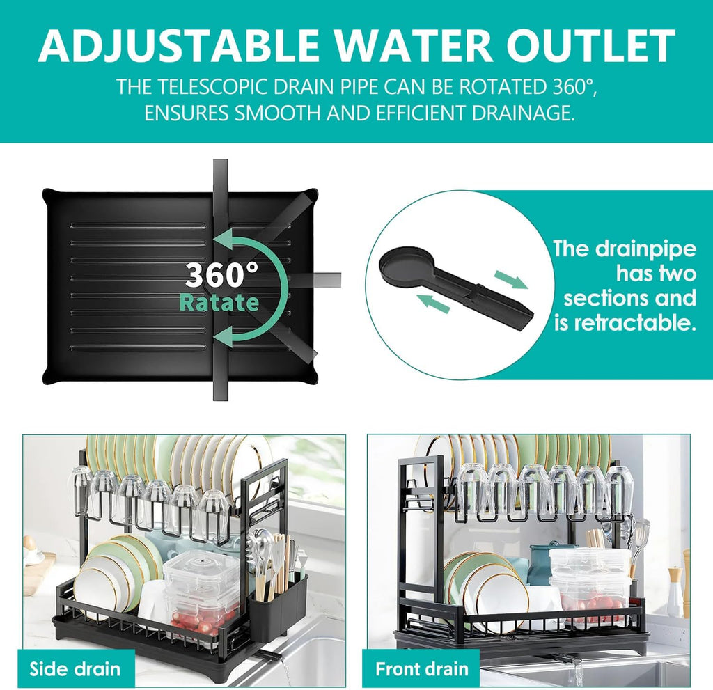 CARLA HOME Dish Drying Rack 2-Tier Kitchen Drainer with Drainboard (White)