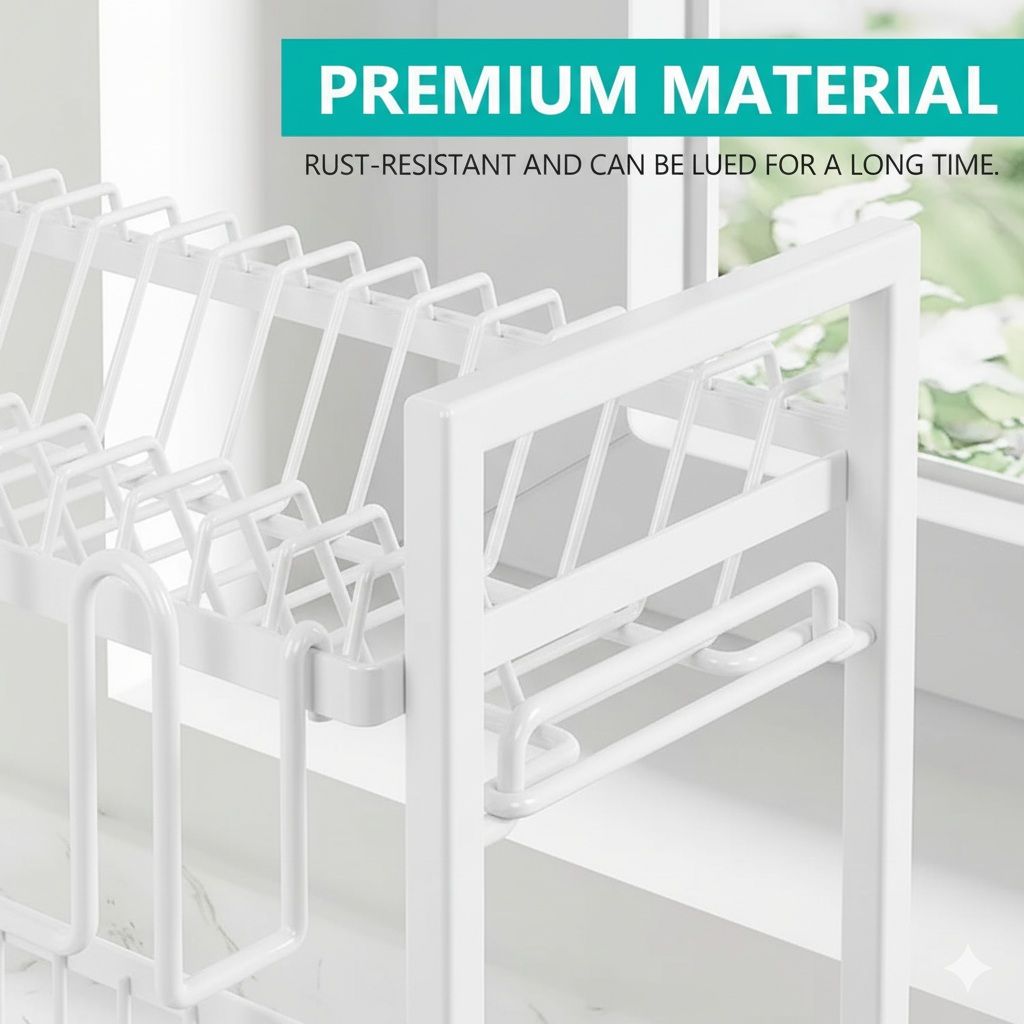 CARLA HOME Dish Drying Rack 2-Tier Kitchen Drainer with Drainboard (White)