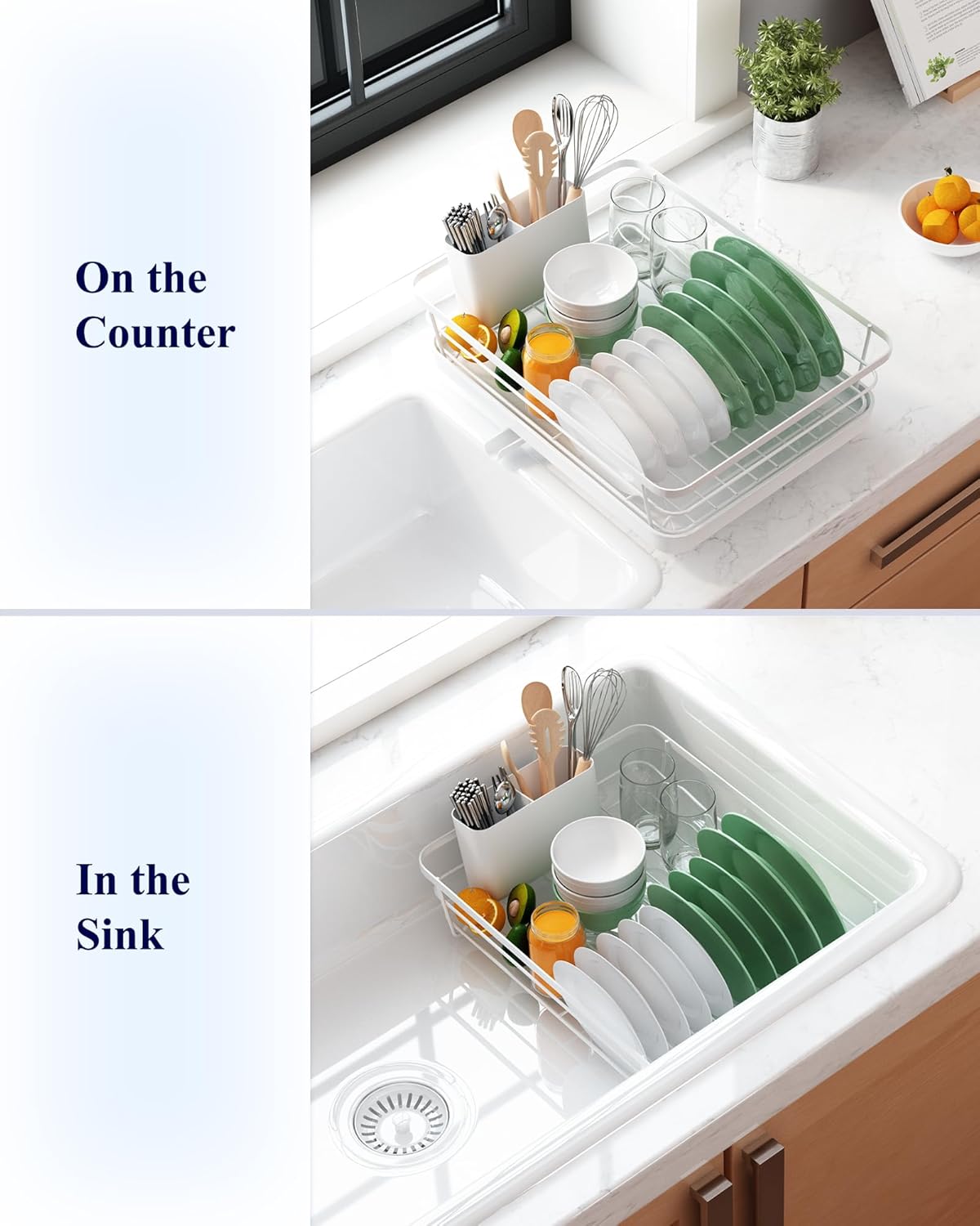 CARLA HOME Dish Drying Rack for Kitchen Counter with Removable Drip Tray, Utensil Holder and Cutlery Organizer