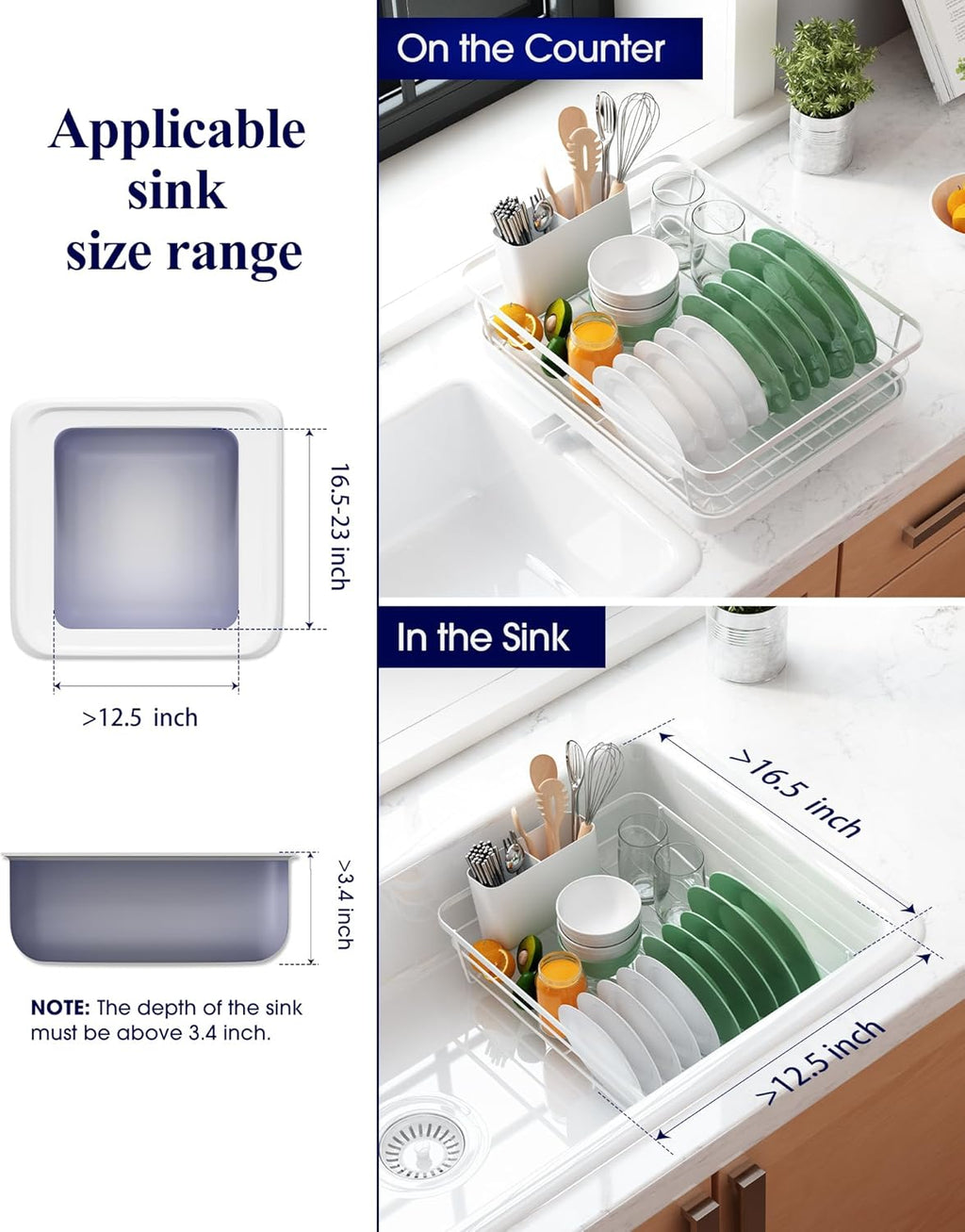 CARLA HOME Dish Drying Rack for Kitchen Counter with Removable Drip Tray, Utensil Holder and Cutlery Organizer