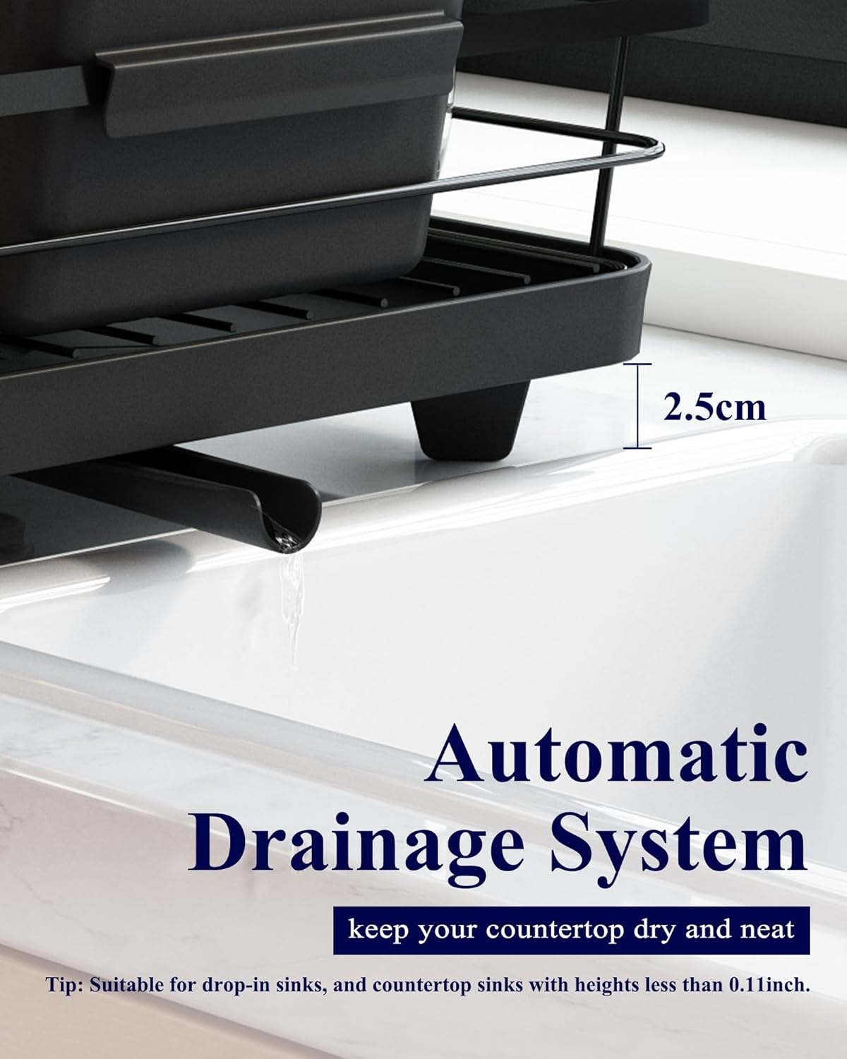 CARLA HOME Dish Drying Rack for Kitchen Counter with Removable Drip Tray, Utensil Holder and Cutlery Organizer