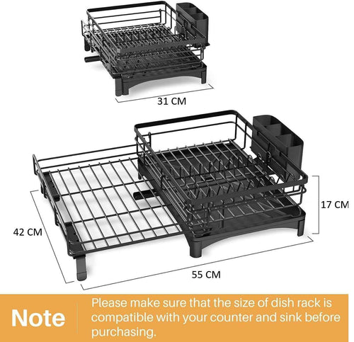CARLA HOME Expandable Dish Drying Rack with Drainage Spout, Utensil Holder & Drainboardfor Kitchen Countertop Organizer (1 tier)