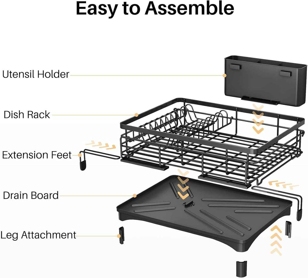 CARLA HOME Expandable Dish Drying Rack with Drainage Spout, Utensil Holder & Drainboardfor Kitchen Countertop Organizer (1 tier)