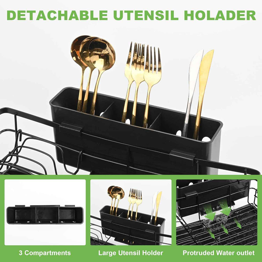 CARLA HOME Expandable Dish Drying Rack with Drainage Spout, Utensil Holder & Drainboardfor Kitchen Countertop Organizer (2 tier)
