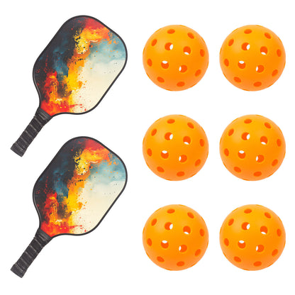 Pickleball Set with 6 Aerodynamic Balls and 2 Fiberglass Paddles