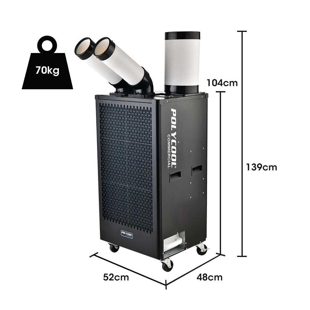 POLYCOOL 4.5kW Portable Industrial Spot Cooler, with Twin Cooling Ducts, 15A Plug - YDS.com.au