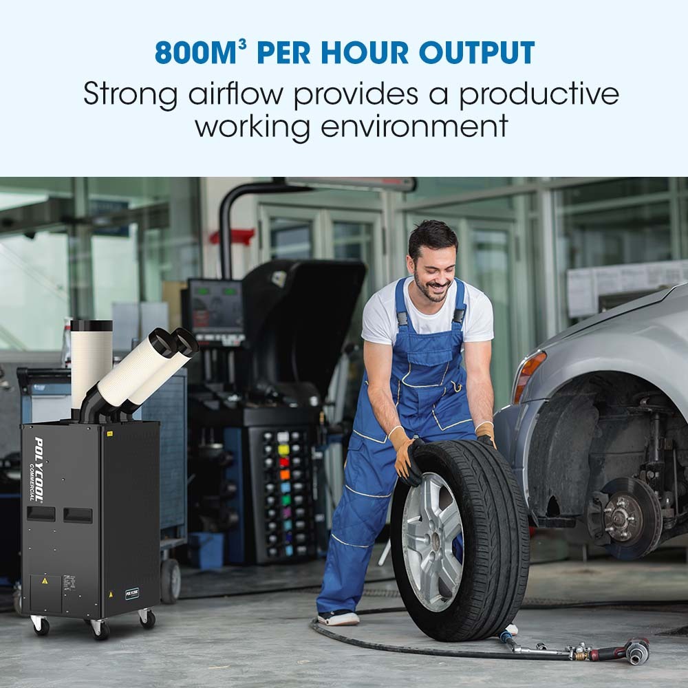 POLYCOOL 4.5kW Portable Industrial Spot Cooler, with Twin Cooling Ducts, 15A Plug - YDS.com.au