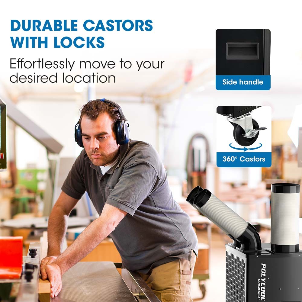 POLYCOOL 4.5kW Portable Industrial Spot Cooler, with Twin Cooling Ducts, 15A Plug - YDS.com.au