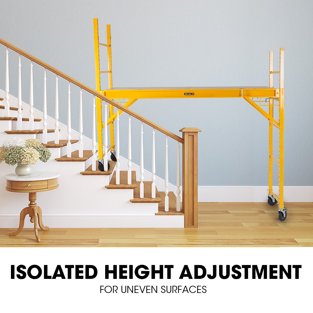 Baumr-AG 1.9 x 0.8 x 1.8m Adjustable Mobile Scaffold Platform, Guard Rail, Outrigger Wheel Set, Trapdoor Hatch