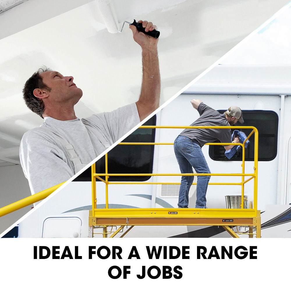 Baumr-AG 1.9 x 0.8 x 1.8m Adjustable Mobile Scaffold Platform, Guard Rail, Outrigger Wheel Set, Trapdoor Hatch