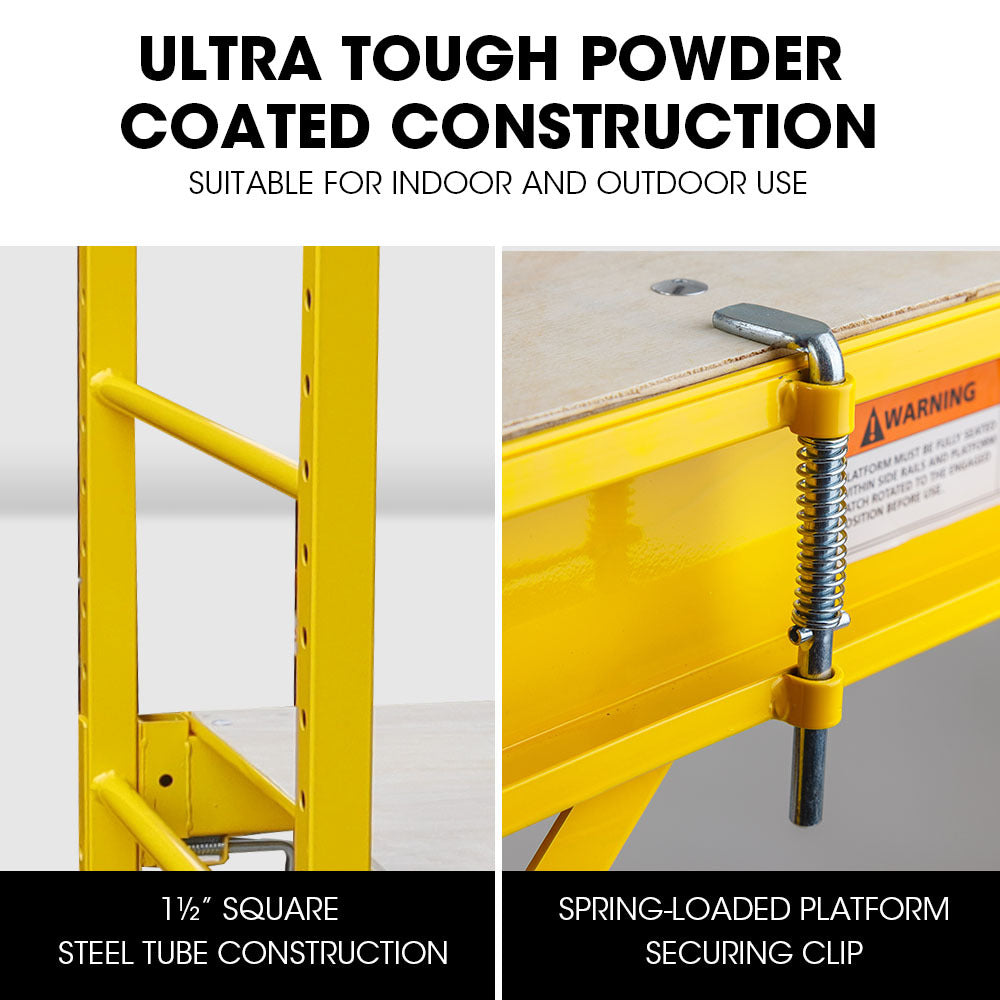 Baumr-AG 1.9 x 0.8 x 1.8m Adjustable Mobile Scaffold Platform, Guard Rail, Outrigger Wheel Set, Trapdoor Hatch