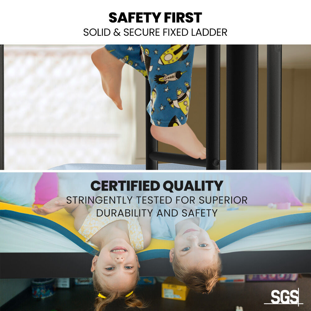 Kingston Slumber 2in1 King Single Metal Bunk Bed Frame, with Modular Design, Dark Matte Grey