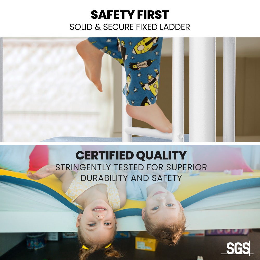 KINGSTON SLUMBER 2in1 King Single Metal Bunk Bed Frame, with Modular Design, Matte White