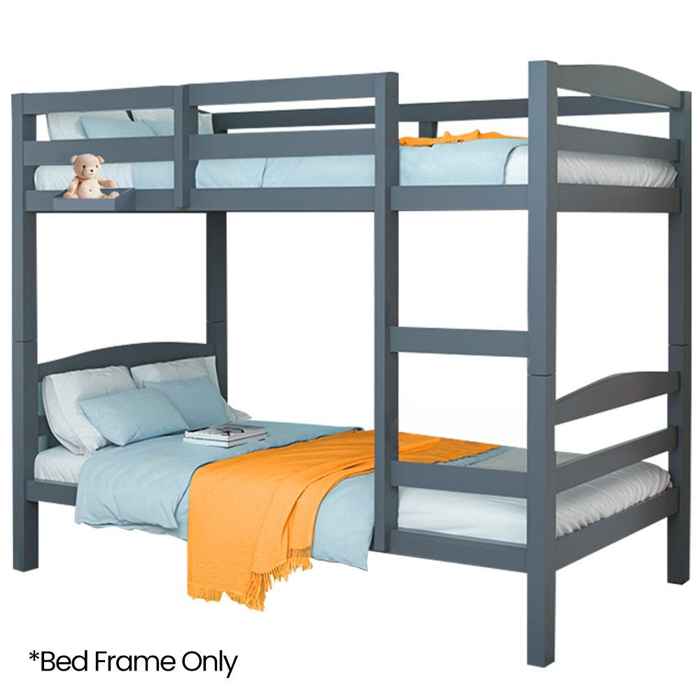 KINGSTON SLUMBER Single Bunk Bed Frame, Solid Pine 2-in-1 Modular Design, Converts to 2 Single Beds, For Kids, Grey