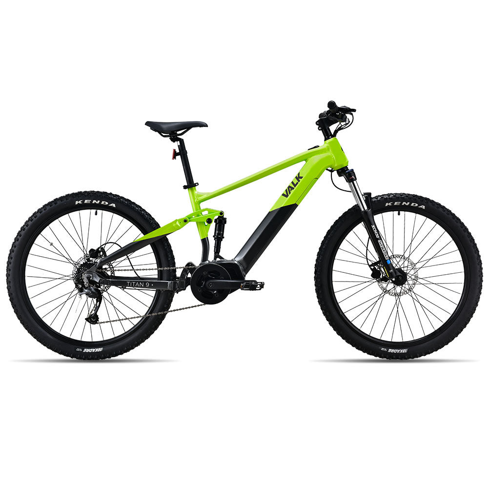 VALK Titan 9+ Electric Dual Suspension Mid Drive Mountain eMTB Bike, Medium Frame, Black/Lime