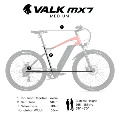 2023 Valk MX7 Electric Bike Medium frame Mountain ebike, Black and Red