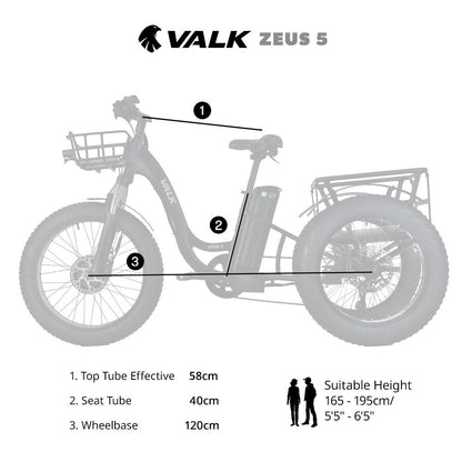 VALK Electric Fat Tyre Tricycle, 500W, Throttle, Hydraulic Disc Brakes, Alloy Frame, Suspension, Black