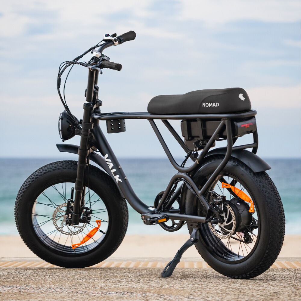 VALK Nomad Electric Fat Tyre Bike, 500W, 45km/hr, Throttle ebike, Disc Brakes, Shimano 7 spd, 20x4" Kenda Tyres, Suspension, Black