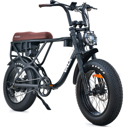 VALK Nomad Electric Fat Tyre Bike, 500W, 45km/hr, Throttle ebike, 20x4" Kenda Tyres, Shimano 7 spd, Suspension, Black