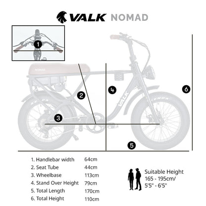 VALK Nomad Electric Fat Tyre Bike, 500W, 45km/hr, Throttle ebike, 20x4" Kenda Tyres, Shimano 7 spd, Suspension, Black