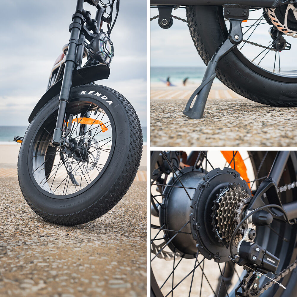 VALK Nomad Electric Fat Tyre Bike, 500W, 45km/hr, Throttle ebike, 20x4" Kenda Tyres, Shimano 7 spd, Suspension, Black