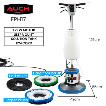 Auch 17" Commercial Orbital Scrubber & Polisher, Hard Floor Buffer, Carpet Cleaner, 12L Solution Tank, 2 Brushes