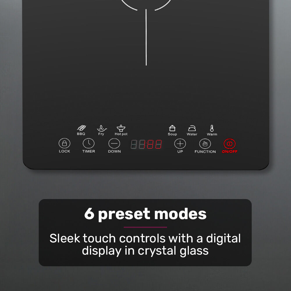 EUROCHEF Induction Cooktop, 2000W, 9 Heat Levels, Fast Electric Portable Cooker, Touch Controls