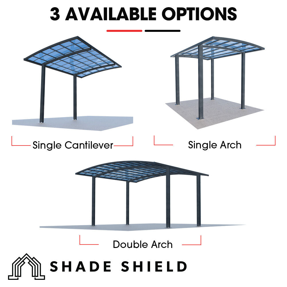 SHADE SHIELD Arched Double Carport 6.0m x 5.5m x 3.4m, Aluminium Alloy Frame, Polycarbonate Roof, Shelter for Car or Outdoor Living