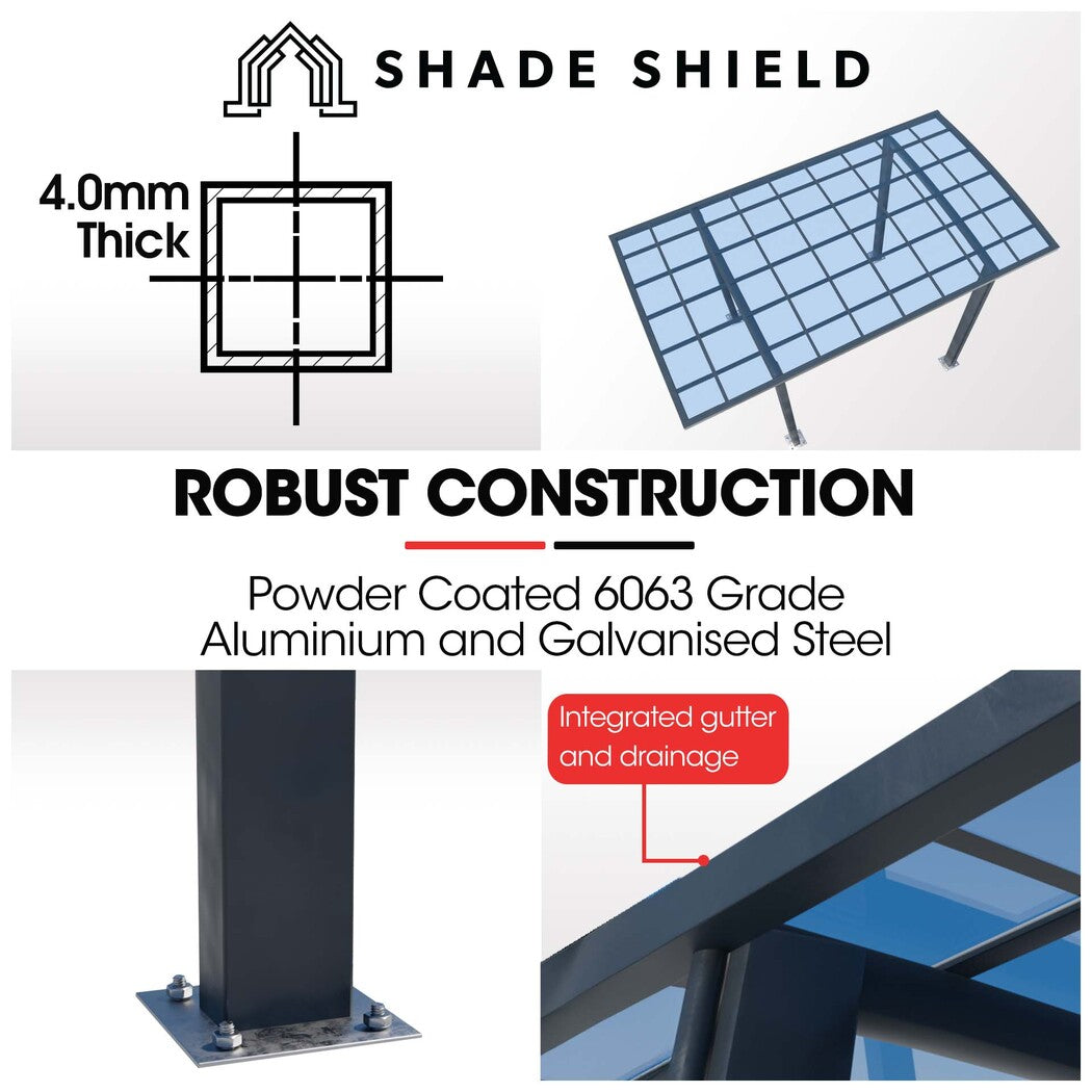 SHADE SHIELD Arched Single Carport 3.0m x 5.5m x 3.4m, Aluminium Alloy Frame, Polycarbonate Roof, Shelter for Car or Outdoor Living