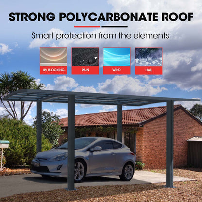 SHADE SHIELD Arched Single Carport 3.0m x 5.5m x 3.4m, Aluminium Alloy Frame, Polycarbonate Roof, Shelter for Car or Outdoor Living