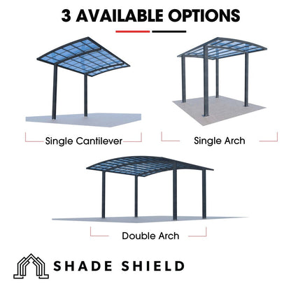 SHADE SHIELD Arched Single Carport 3.0m x 5.5m x 3.4m, Aluminium Alloy Frame, Polycarbonate Roof, Shelter for Car or Outdoor Living