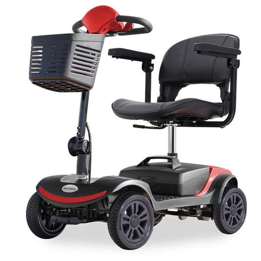 Scooter eléctrico de movilidad EQUIPMED plegable portátil para adultos mayores, SmartRider negro y rojo