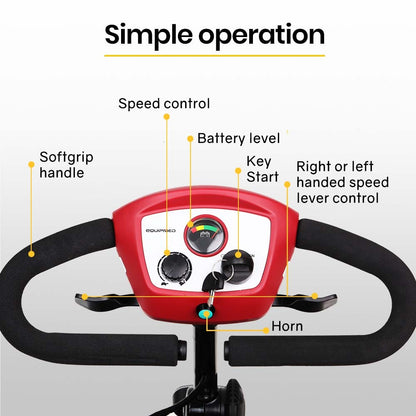 Scooter eléctrico de movilidad EQUIPMED plegable portátil para adultos mayores, SmartRider negro y rojo