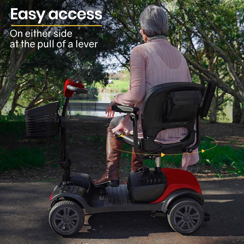 Scooter eléctrico de movilidad EQUIPMED plegable portátil para adultos mayores, SmartRider negro y rojo